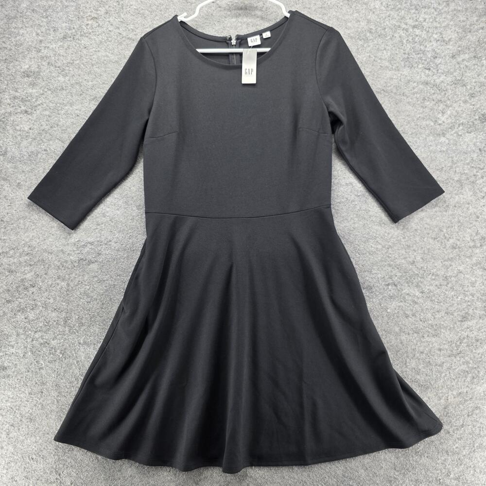 GAP Dress Womens Small Black Fit & Flare 3/4 Sleeve Back Zip Stretch Skater